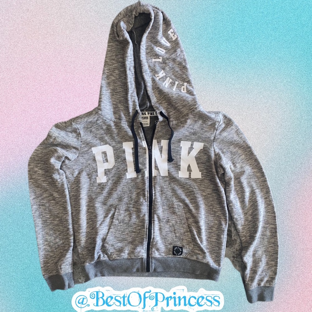 Victoria Secret Pink zip up Grey Hoodie Sz LG